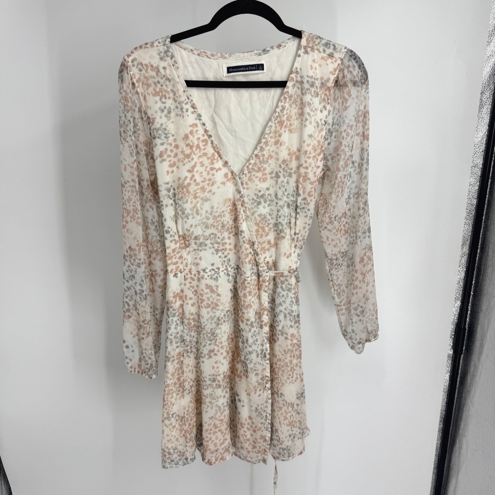 Abercrombie & Fitch Long Sleeve Wrap Mini Dress Cream Peach L Cottagecore Girly